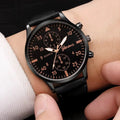 KACL | Montre Geneva Chronographe — Cadran Noir Bracelet Cuir Noir