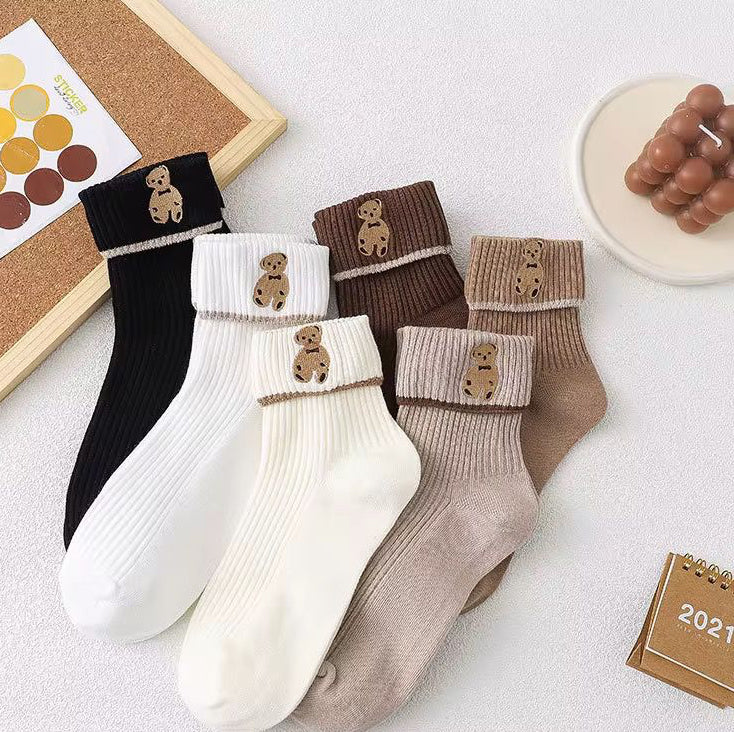 KACL | Chaussettes Mi-Longues Motif Ours | Kawaii, Fun & Confortables