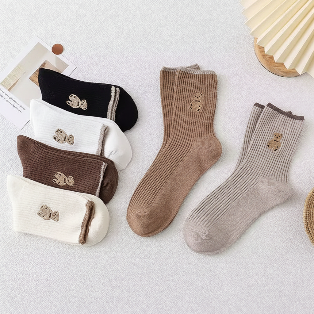 KACL | Chaussettes Mi-Longues Motif Ours | Kawaii, Fun & Confortables