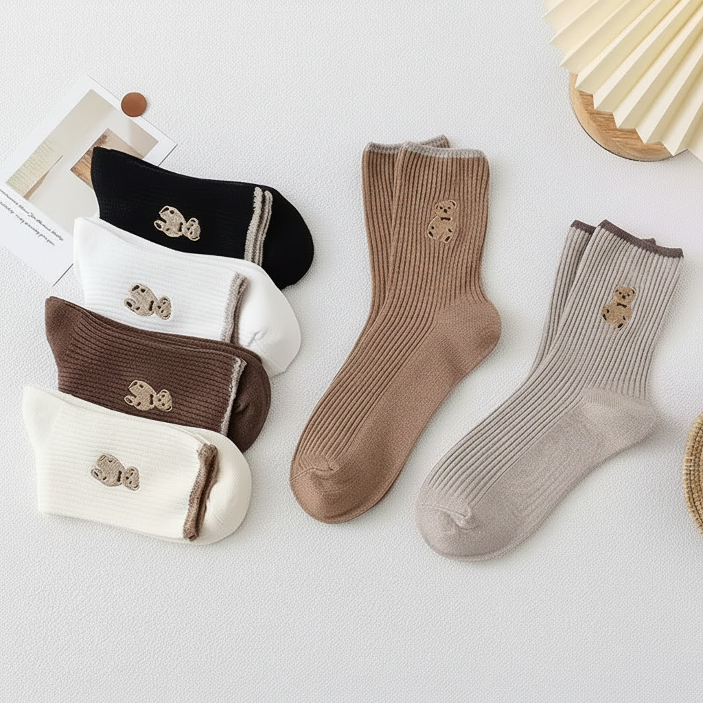 KACL | Chaussettes Mi-Longues Motif Ours | Kawaii, Fun & Confortables